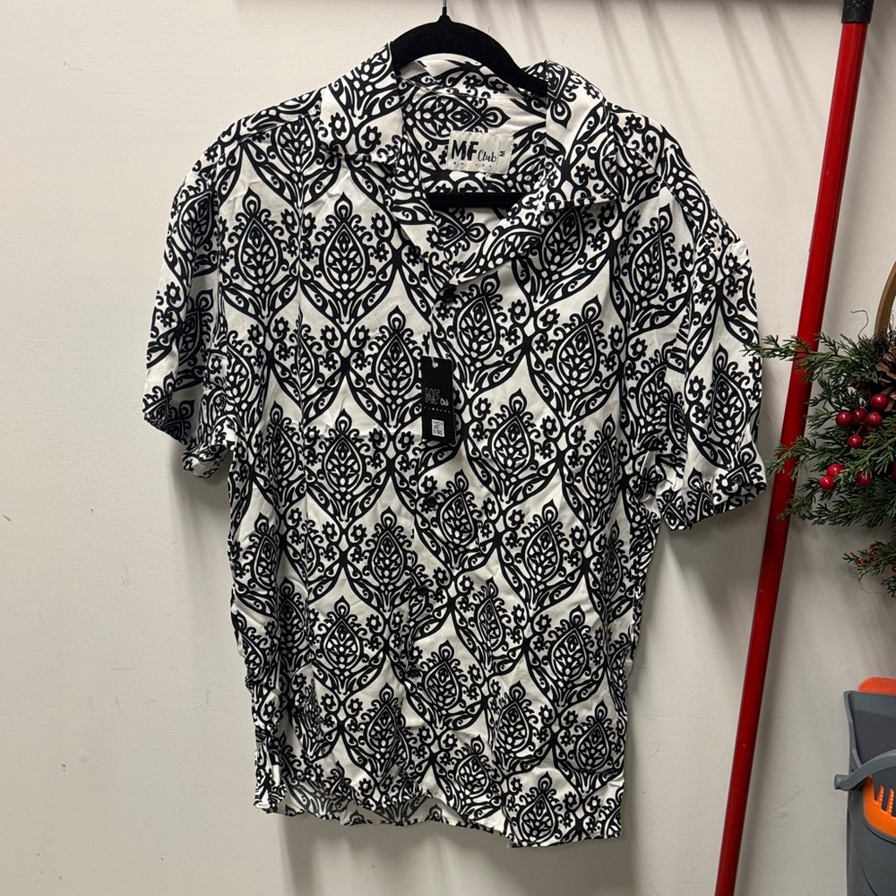 Black and White Floral Men's Casual Shirt
